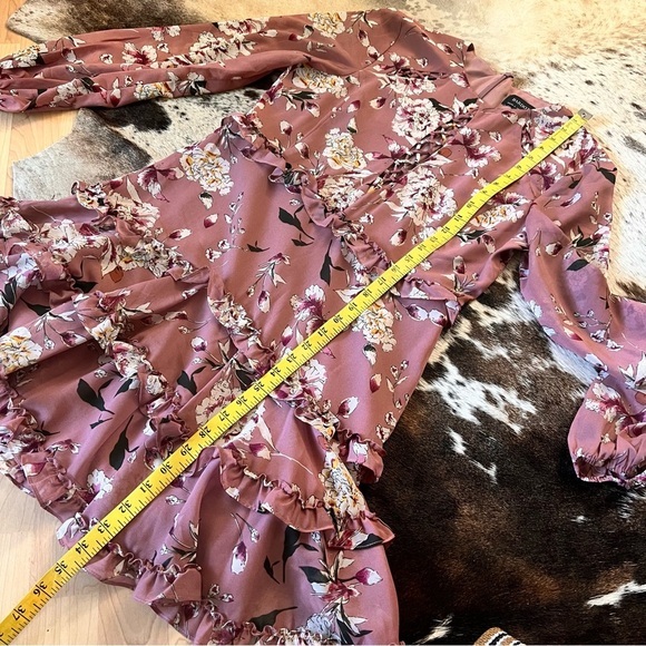 BARDOT Hazel Floral Long Sleeve Ruffle Cut Out Mini Dress Size 8 - Picture 10 of 12